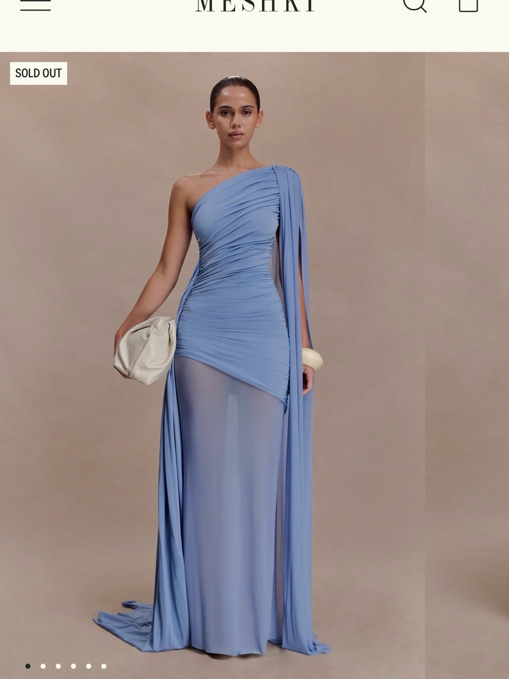 Meshki One-Shoulder Draped Gown in Light Blue